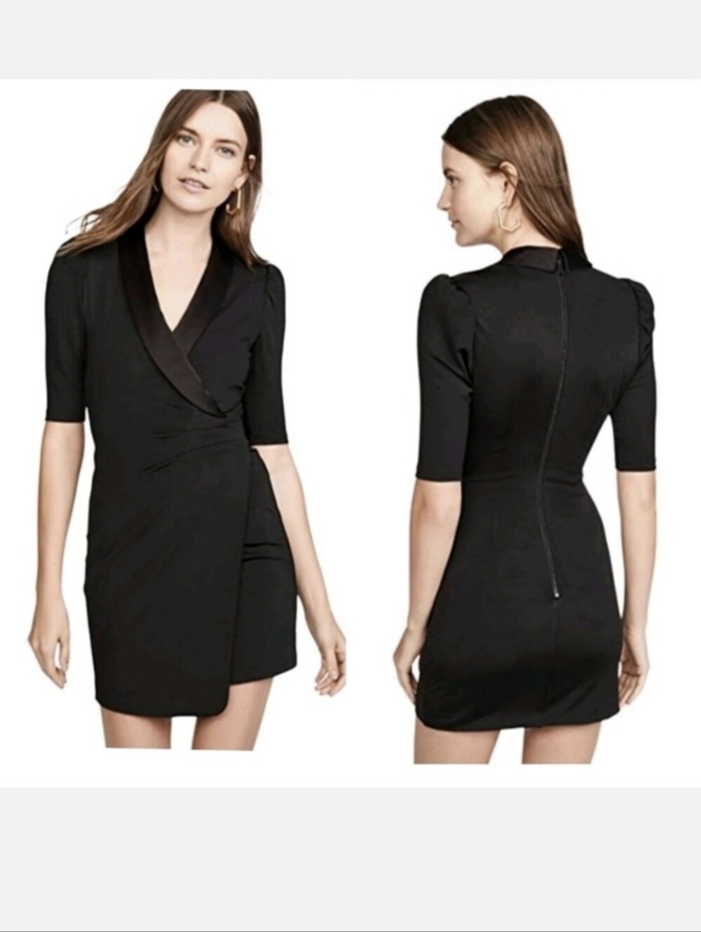 Alice + Olivia Remi Puff Sleeve Wrap Tuxedo Mini Dress Size 4